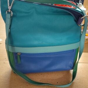 Elegant Blue and Green Women's Shoulder Bag
